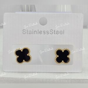 Black Clover Stainless Steel Stud Earrings - Gold Trim  ER153